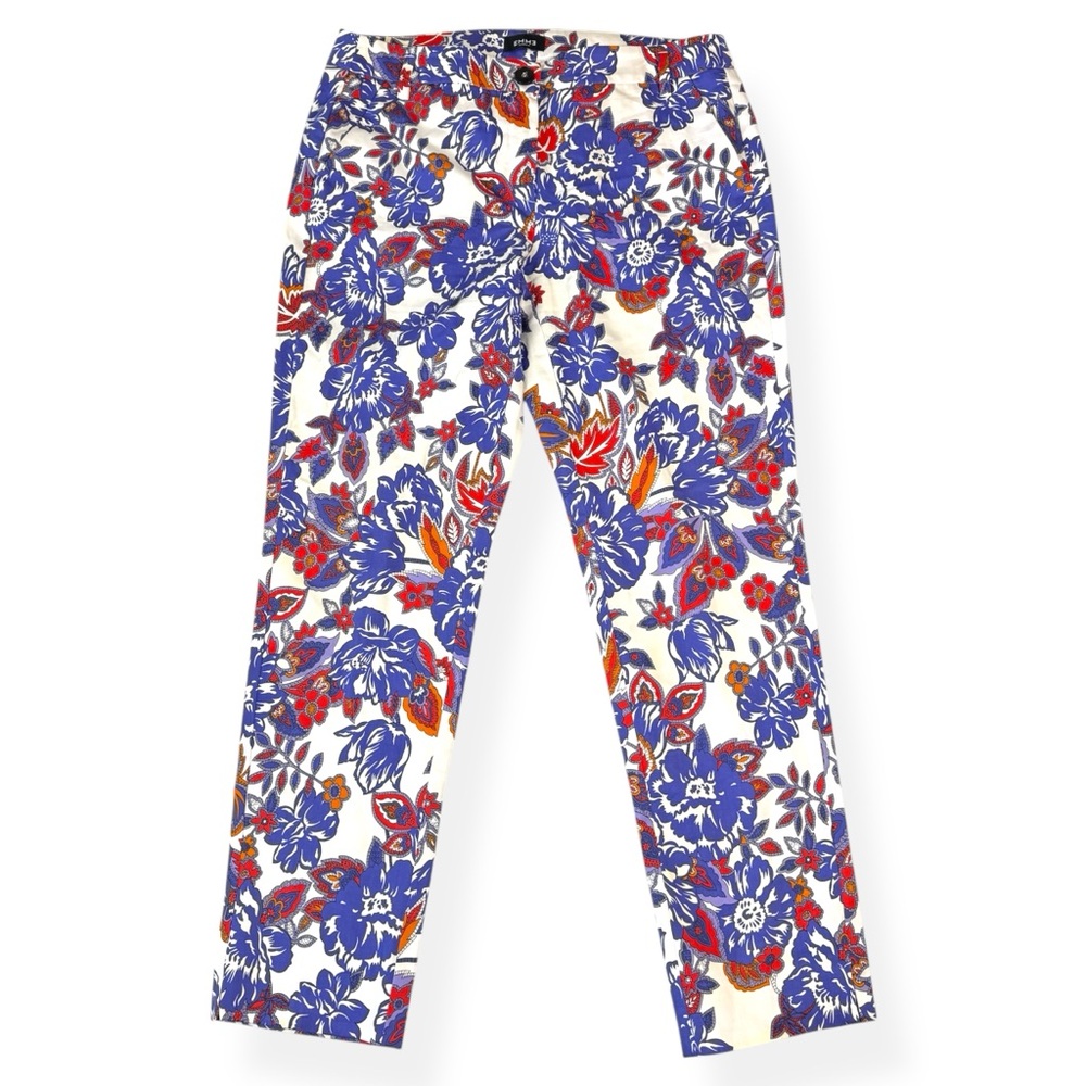 EMME‎ Marella Blue Red Floral Trouser Pants Womens 8 Pockets Stretch